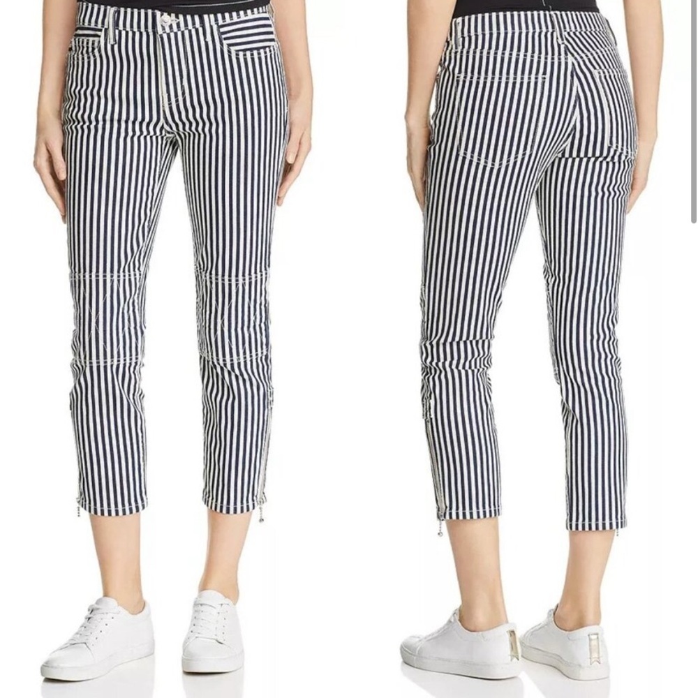 CURRENT/ELLIOTT Lexton Modern Striped Navy Blue & White Cropped Pant Zippers‎ 27